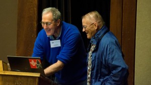 PACLIM organizer Scott Mensing shares a laugh with Regional Climatologist Kelly Redmond.